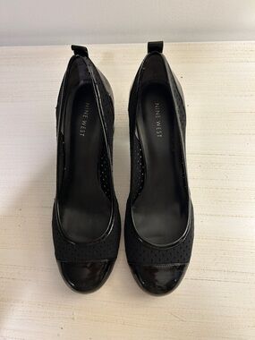 Nine West Black Perforated Cap-Toe Heels